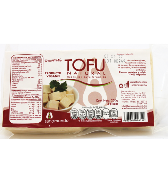 Tofu Orgánico Natural Sano Mundo 250 g
