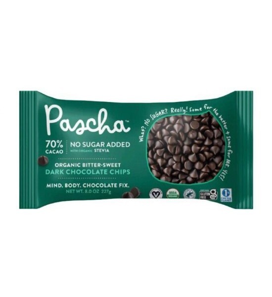Chispas de Chocolate Amargo Orgánico con 70% de Cacao con Stevia Pascha 227 g
