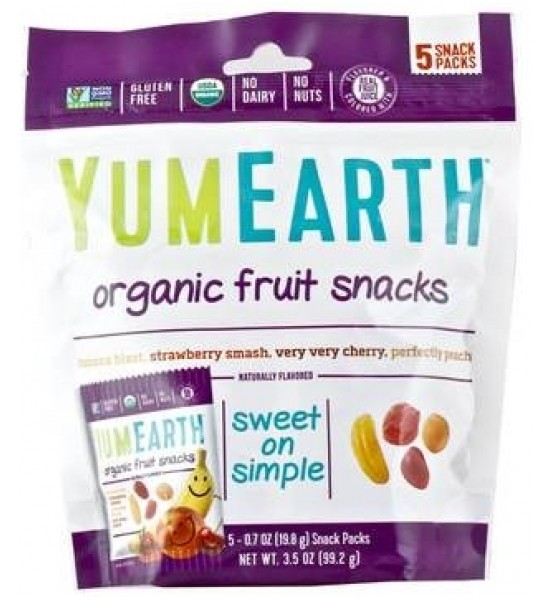 Snacks de Fruta Orgánica, Plátano, Cereza, Durazno y Fresa Yum Earth 5 paquetitos,99 g