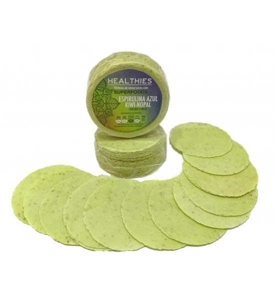 Obleas de Amaranto Sabor Espirulina Azul Kiwi - Nopal Healthies Obleas 60g