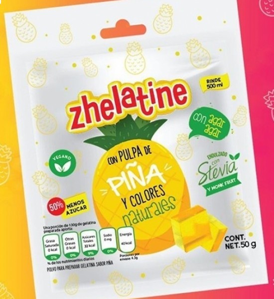 Gelatina Vegana con Pulpa de Piña Zhelatine 50g