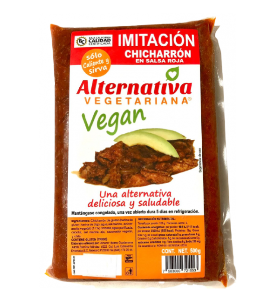 Imitación Chicharrón en Salsa Roja Vegano Alternativa Vegetariana 500 g