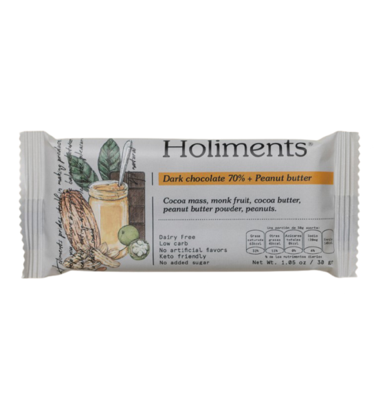 Chocolate Obscuro con Crema de Cacahuate Holiments 30 g